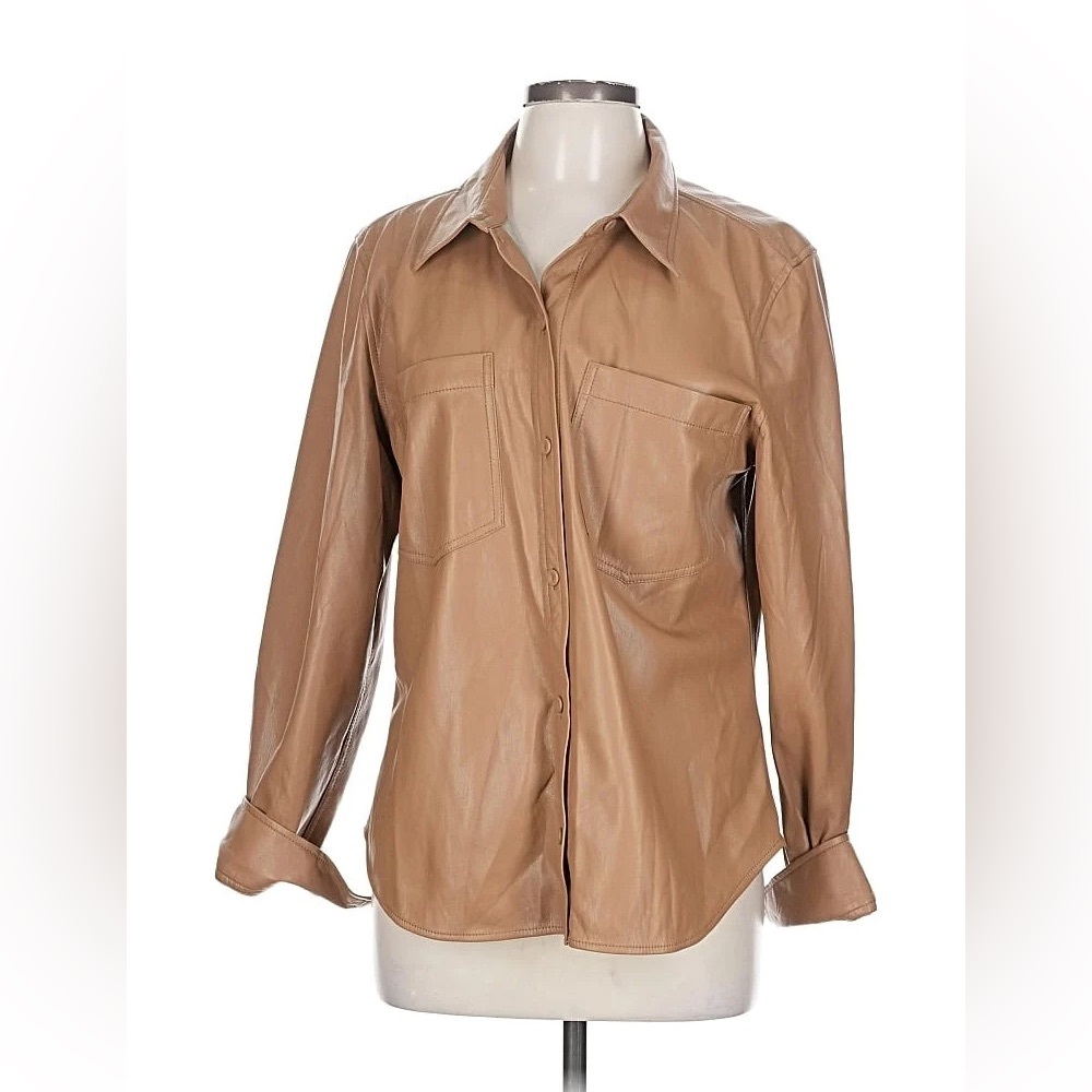 Aritzia | Wilfred Faux Leather Brown Button Down Shacket